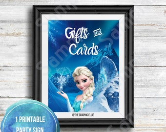 Frozen Gifts and Cards Sign, Birthday Party Signs, Printable Signs, Frozen Birthday Party,Girls Birthday,Winter Party Theme,Instant Download
