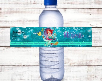 Etiqueta de botella de agua de Ariel, etiqueta de botella de la sirenita, etiqueta de agua, cumpleaños de sirena, fiesta de sirena, Ariel, princesa de Disney, princesa Ariel