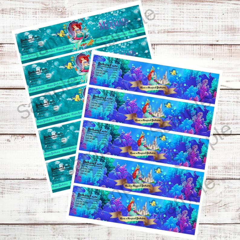 Water Label Mermaid Birthday Ariel Water Bottle Label Mermaid Party,Ariel,Disney princess,Princess Ariel The little Mermaid Bottle Label