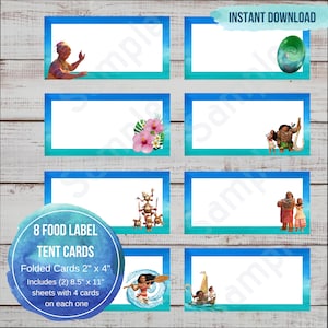 Moana Food Tent Label, Moana Food Label, Moana Food Cards, Princess Food Label, Food Label, Moana Food Tag, opvouwbare buffettafelkaart