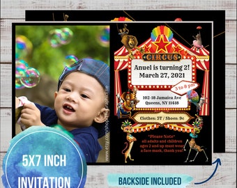 Afro Circus Photo Invitation, Carnival Birthday Invitation, Circus Party, Circus invitation,Invite,EDITABLE, INSTANT DOWNLOAD, 5x7, Canva