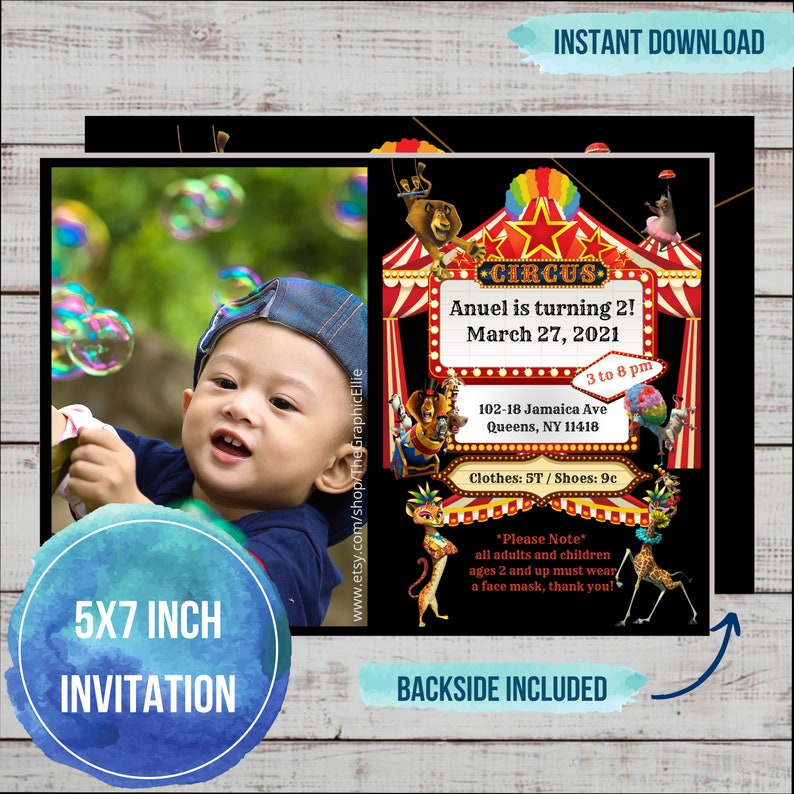 Afro Circus Photo Invitation Carnival Birthday Invitation Circus Party Circus invitationInviteEDITABLE INSTANT DOWNLOAD 5x7