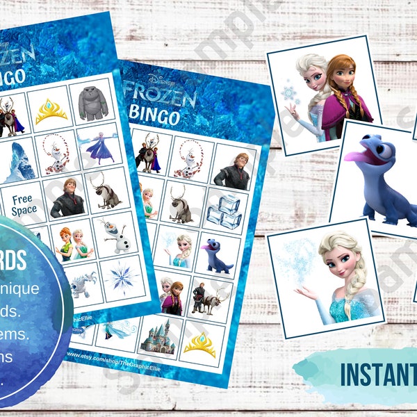 Frozen Bingo Spiel 30, druckbar, Kinderspiel, Frozen Geburtstagsspiel, Mitbringsel, Bingo Party Spiele, Frozen Themenparty, Spiele, Sofort Download