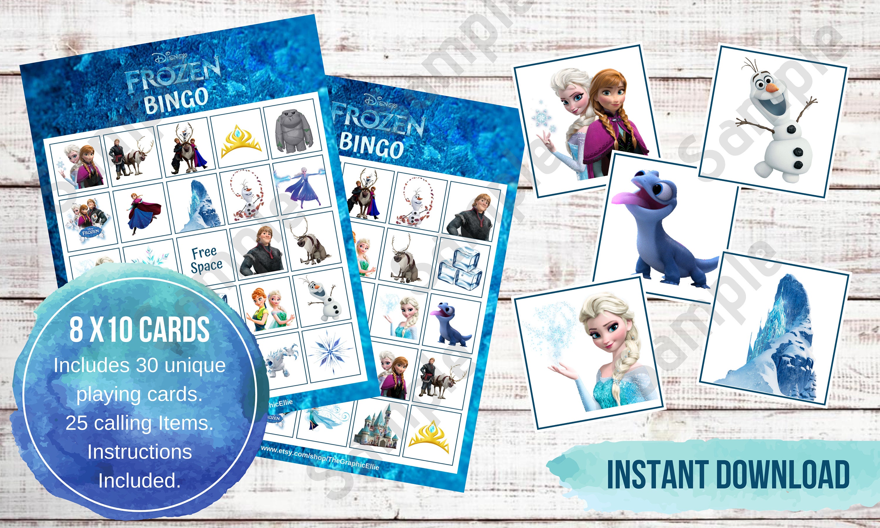 Frozen Bingo Game 30, Printable, Kids Game, Frozen Birthday Game, Party ...