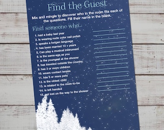 Find the Guest Baby Shower Game, Find the Guest Game, Find the Guest Who, Snowy Baby Shower Games Printable