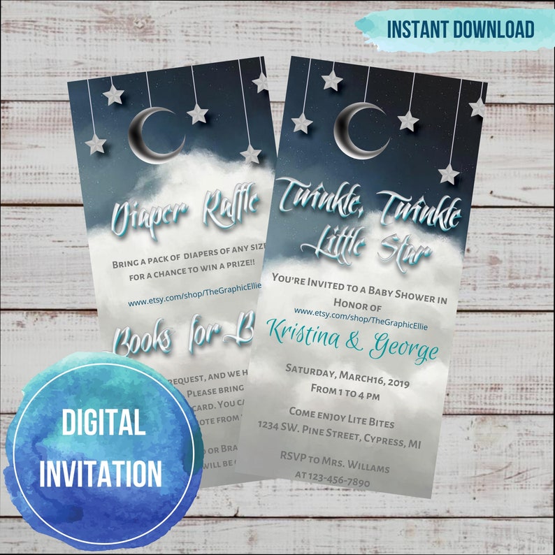 Twinkle Twinkle Little Star Baby Shower Invite E-vite Baby Shower Invite Celestial Invite Star Baby Shower Invitation Baby Shower