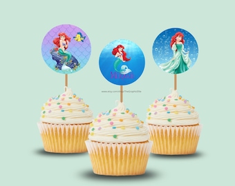 Cupcake Toppers, Prinzessin Ariel, Ariel Geburtstag, kleine Meerjungfrau Party, Gastgeschenke, kleine Meerjungfrau Gastgeschenke, printable, INSTANT DOWNLOAD