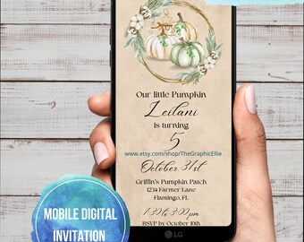 Invitación de cumpleaños de calabaza, calabaza de otoño, invitación a fiesta de cumpleaños, cosecha de otoño, invitación a fiesta de cosecha de otoño, fiesta de cumpleaños de picnic de otoño