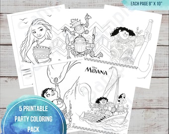 Moana Coloring Pack, Printable, Kids Activity, Moana Birthday Fun, Party Favor, Party Coloring Pages, Moana Themed Party, Instant Download