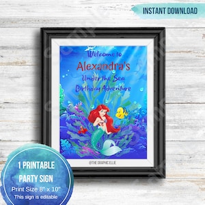 Kleine Meerjungfrau Personalisiertes Zeichen, Geburtstagsparty Zeichen, druckbare Zeichen, Meerjungfrau Geburtstagsparty, Mädchen Geburtstag, Ariel Party Thema, sofortiger Download