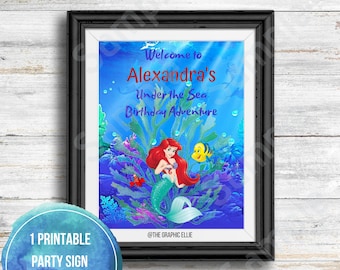 Little Mermaid Personalized Sign,Birthday Party Sign,Printable Sign,Mermaid Birthday Party,Girls Birthday,Ariel Party Theme,Instant Download