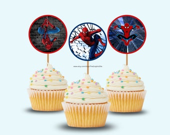 Cupcake Topper, Spiderman Birthday, Spiderman, Spiderman Party Invite, Superhero Cupcake Toppers, DIY Birthday Party, INSTANT DOWNLOAD