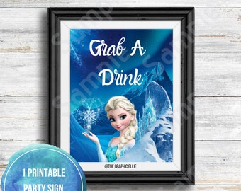 Frozen Drink Sign, Birthday Party Signs, Printable Signs, Frozen Birthday Party, Girls Birthday, Winter Party Theme,Instant Download