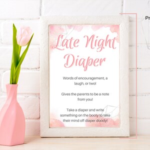 Blush Baby Shower Late Night Diapers Table Sign, Girl Baby Shower, Pink, Waridi
