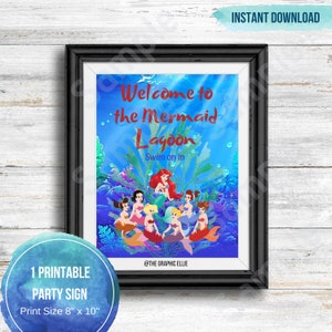 Kleine Meerjungfrau Willkommensschild, Geburtstagsparty Schild, druckbare Schilder, Meerjungfrau Geburtstagsparty, Mädchen Geburtstag, Ariel Party Thema, Instant Download