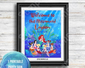 Signo de bienvenida de la Sirenita, signo de fiesta de cumpleaños, signos imprimibles, fiesta de cumpleaños de la sirena, cumpleaños de las niñas, tema de la fiesta de Ariel, descarga instantánea