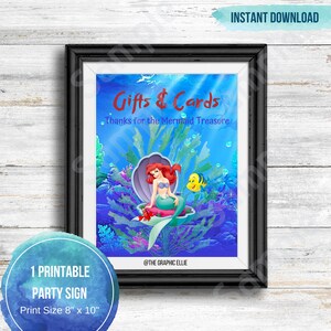 Kleine Meerjungfrau Geschenke Zeichen, Geburtstag Party Zeichen, druckbare Zeichen, Meerjungfrau Geburtstagsparty, Mädchen Geburtstag, Ariel Party Thema, Instant Download