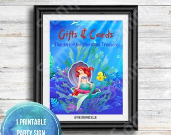 Kleine zeemeermin geschenken teken, verjaardagsfeestje teken, afdrukbare borden, zeemeermin verjaardagsfeestje, meisjes verjaardag, Ariel Party thema, Instant Download