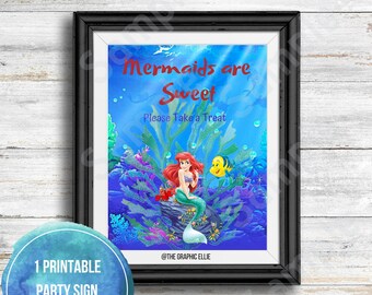 Kleine zeemeermin partij gunst teken, verjaardagsfeestje teken, afdrukbare borden, zeemeermin verjaardagsfeestje, meisjes verjaardag, Ariel partij thema, Instant Download