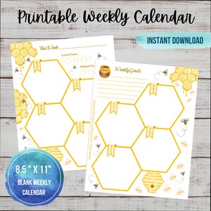 Weekly Planner Honey, Weekly Schedule, School Planner, Printable 8x11, A4, Week at a glance, Print at home, Hexagon