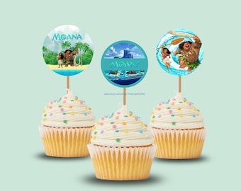Cupcake Topper, Disney Moana, Fiesta de Cumpleaños de Moana, Fiesta Tropical de Moana, Favores de Fiesta de Moana, Imprimibles, DESCARGA INSTANTE, Favores de Fiesta DIY
