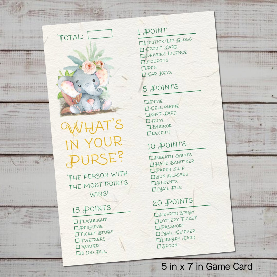 What's in Your Purse Baby Shower Game, Green and Yellow Whats in Your ...