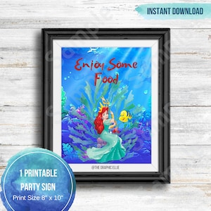 Kleine Meerjungfrau Party Essen Zeichen, Geburtstag Party Zeichen, druckbare Zeichen, Meerjungfrau Geburtstagsparty, Mädchen Geburtstag, Ariel Party Thema, Instant Download