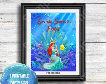 Kleine zeemeermin partij voedsel teken, verjaardagsfeestje teken, afdrukbare borden, zeemeermin verjaardagsfeestje, meisjes verjaardag, Ariel partij thema, Instant Download