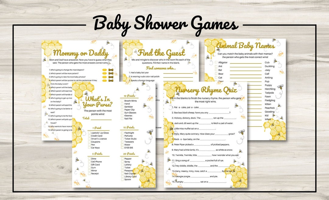 Honey Bee Baby Shower Games, Printable, Bundle Game, Party Game, Oh ...