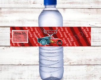 Cars Water Bottle Label, Cars Bottle Label, Water Label, Cars Birthday, Cars Party, Cars invitation, Lighting McQueen, Race Car, Red Car