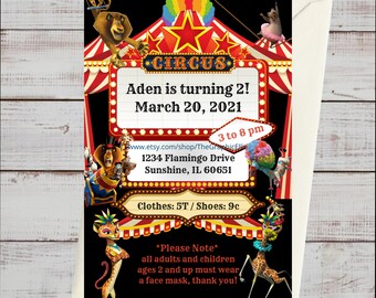 Afro Circus Invitation, Carnival Birthday Invitation, Circus Party, Circus invitation,Invite,EDITABLE, INSTANT DOWNLOAD, 5x7, Canva