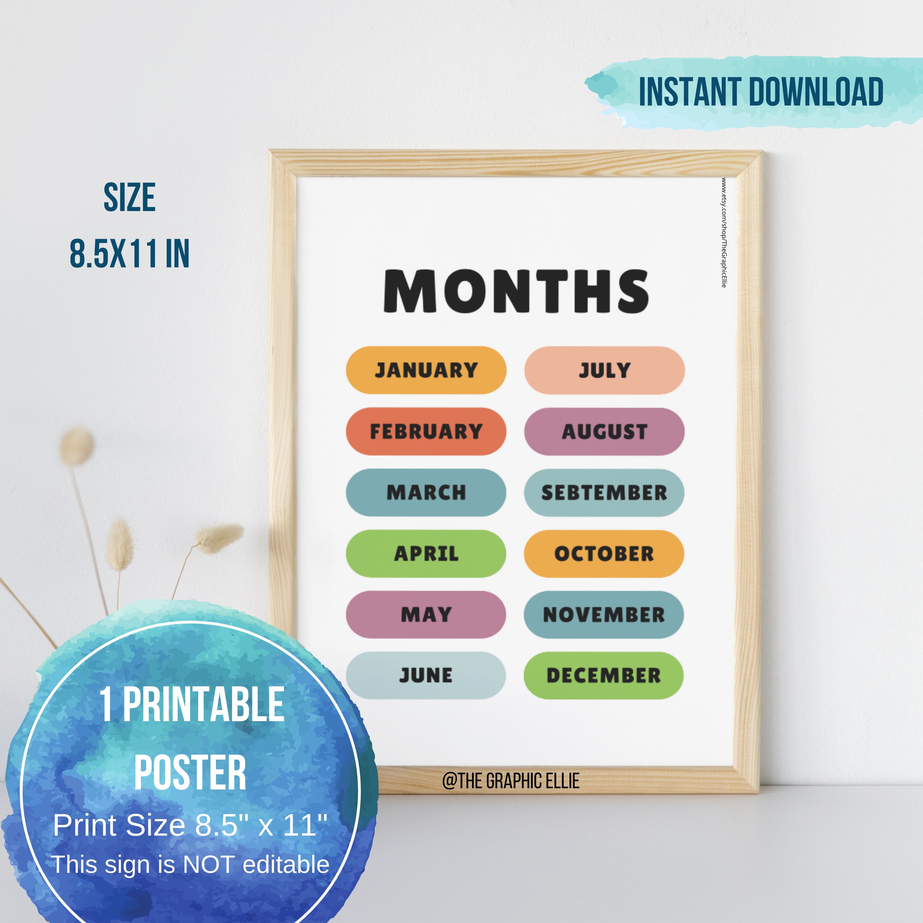 Months of the Year Printable, Montessori Education Poster, Homeschool ...