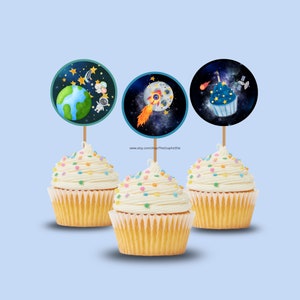 Blast Off Cupcake Topper, Space Birthday Decor, Rocket Ship, Boy Birthday, Galaxy, Space Ship, Birthday Printables, INSTANT DOWNLOAD