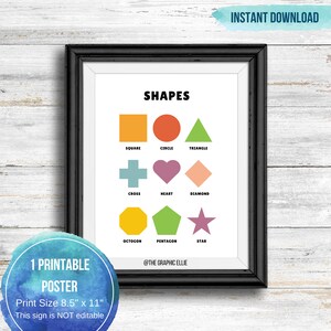 Formas geométricas imprimibles, Póster Montessori, Recursos para la educación en el hogar, regreso a clases, Materiales de aprendizaje, Arte en el aula, póster para niños, Colorido