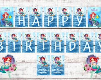 Little Mermaid banner,DIY banner,party supplies,birthday party,printable banner,digital banner,signs,tags,labels,clipart,digital download