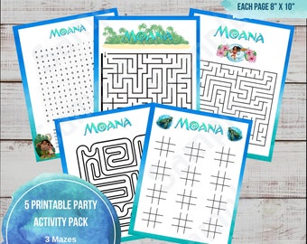 Paquete de actividades de Moana, imprimible, actividad para niños, diversión de cumpleaños de Moana, favor de fiesta, juegos de fiesta, fiesta temática de Moana, juegos, descarga instantánea