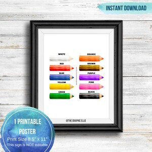 Carteles de aprendizaje educativo en acuarela, impresión en colores, sala de juegos Montessori, impresión en la pared para niños, impresiones en el hogar, impresión en el aula, aprender colores