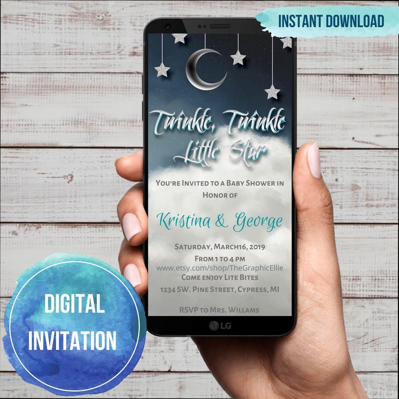 Twinkle Twinkle Little Star Baby Shower Invite E-vite Baby Shower Invite Celestial Invite Star Baby Shower Invitation Baby Shower