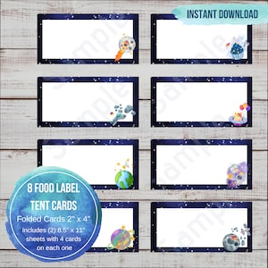 Blast Off Food Tent Label, Space Food Label, Rocket Ship Food Cards, Food Label, Galaxy Food Tag, Opvouwbare Buffettafelkaart, Outer Space