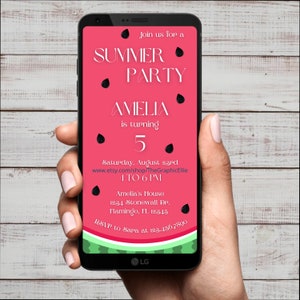 Watermelon Slice Invite, Watermelon Birthday Invitation, Watermelon Party, Summer Party, Pool Party, EDITABLE, INSTANT DOWNLOAD,Mobile,Canva