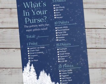 What's in Your Purse Baby Shower Game, Blue and White Whats in Your Purse, Instant Download, Printable, Winter Theme