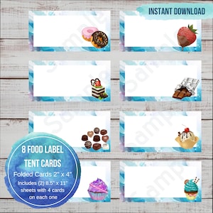 Sweet Treats Food Tent Label, Watercolor Food Label, Desserts  Food Cards, Blue Watercolor Food Label, Food Tag, Foldable Buffet Table Card