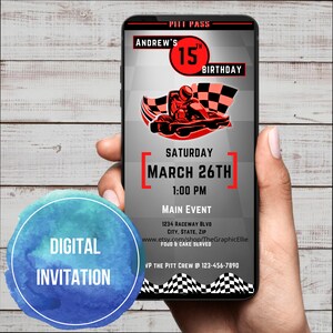 Zaproszenie na imprezę Go Kart - Red & Black Racer - Impreza Go Kart - Impreza Kartingowa - Urodziny Go Kart - Wyścigowe Urodziny PLIK CYFROWY DO WYDRUKU