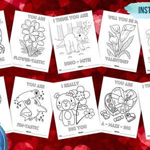 Valentinstag Malkarten, 20 Karten, druckbar, Kinder Spaß, Mitbringsel, Klassenzimmer Karten, Malvorlagen für Jungen und Mädchen, Sofort Download