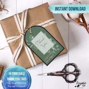Dark Sage Green Botanical Graduation Favor Tag, Graduation Thank you Tag, Class of 2022, Grad Party Favor Tags, High School College,Editable