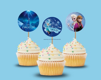 Cupcaker Topper, Favor de fiesta congelada, Cumpleaños congelado, Fiesta congelada, Fiesta de Elsa y Anna, Imprimible, DESCARGA INSTANTE, Favores de fiesta DIY