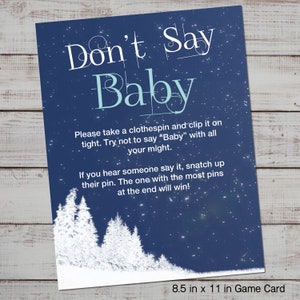 Dont Say Baby Game, Snowy Winter Baby Shower, imprimible, azul y blanco DESCARGA INSTANTE archivo digital