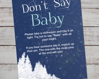 Dont Say Baby Game, Snowy Winter Baby Shower, printable , Blue and White INSTANT DOWNLOAD digital file