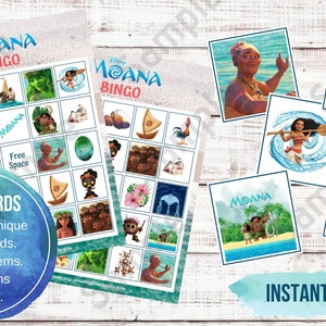 Moana Bingo Game, 10 Pk,printable, Kids Game, Moana Birthday Game ...