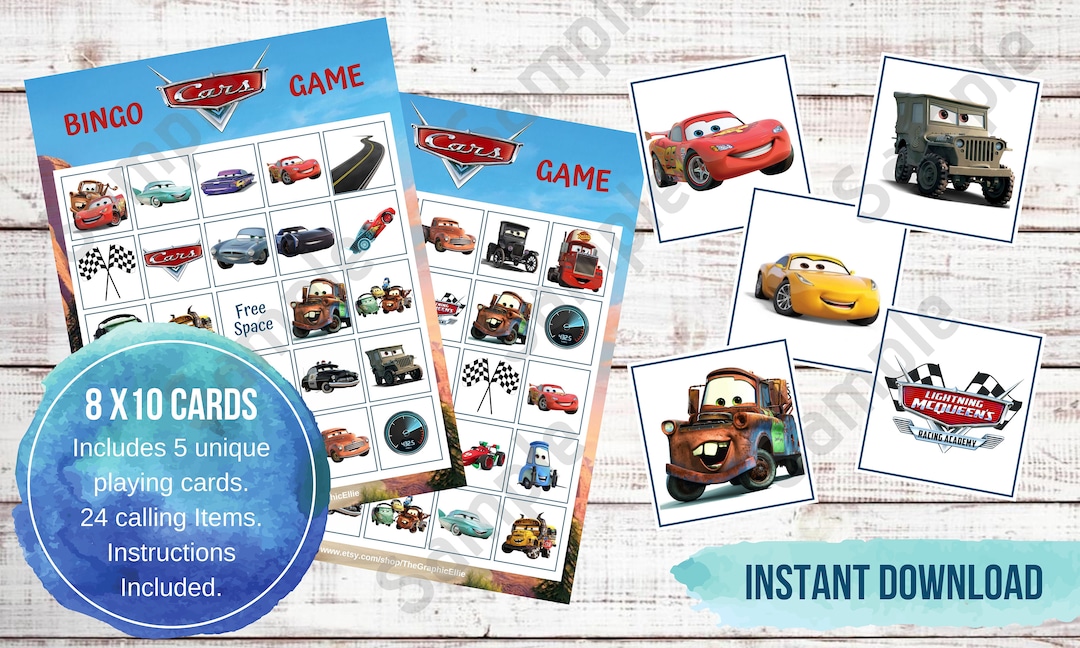 Cars Bingo Game, Printable, Kids Game, Cars Birthday Game,party Favor ...
